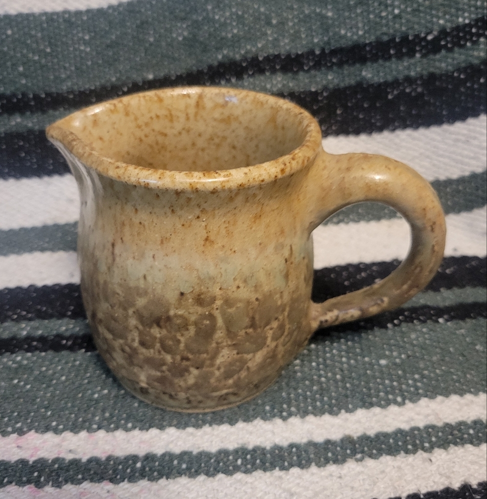 Stoneware Pottery Miniature Pitcher Vase Signed Handle Home Decor Accent Homemad